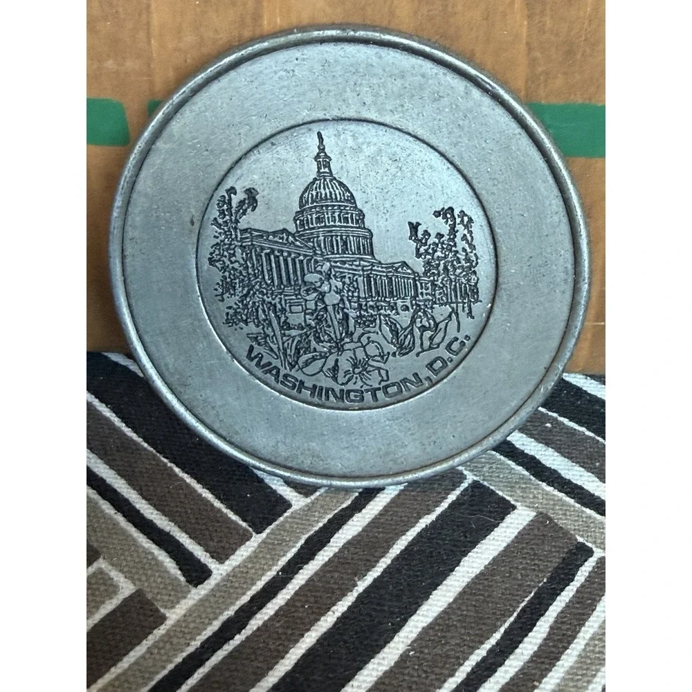 Vtg Souvenir Washington DC USA Capitol Mini Pewter Plate made in USA